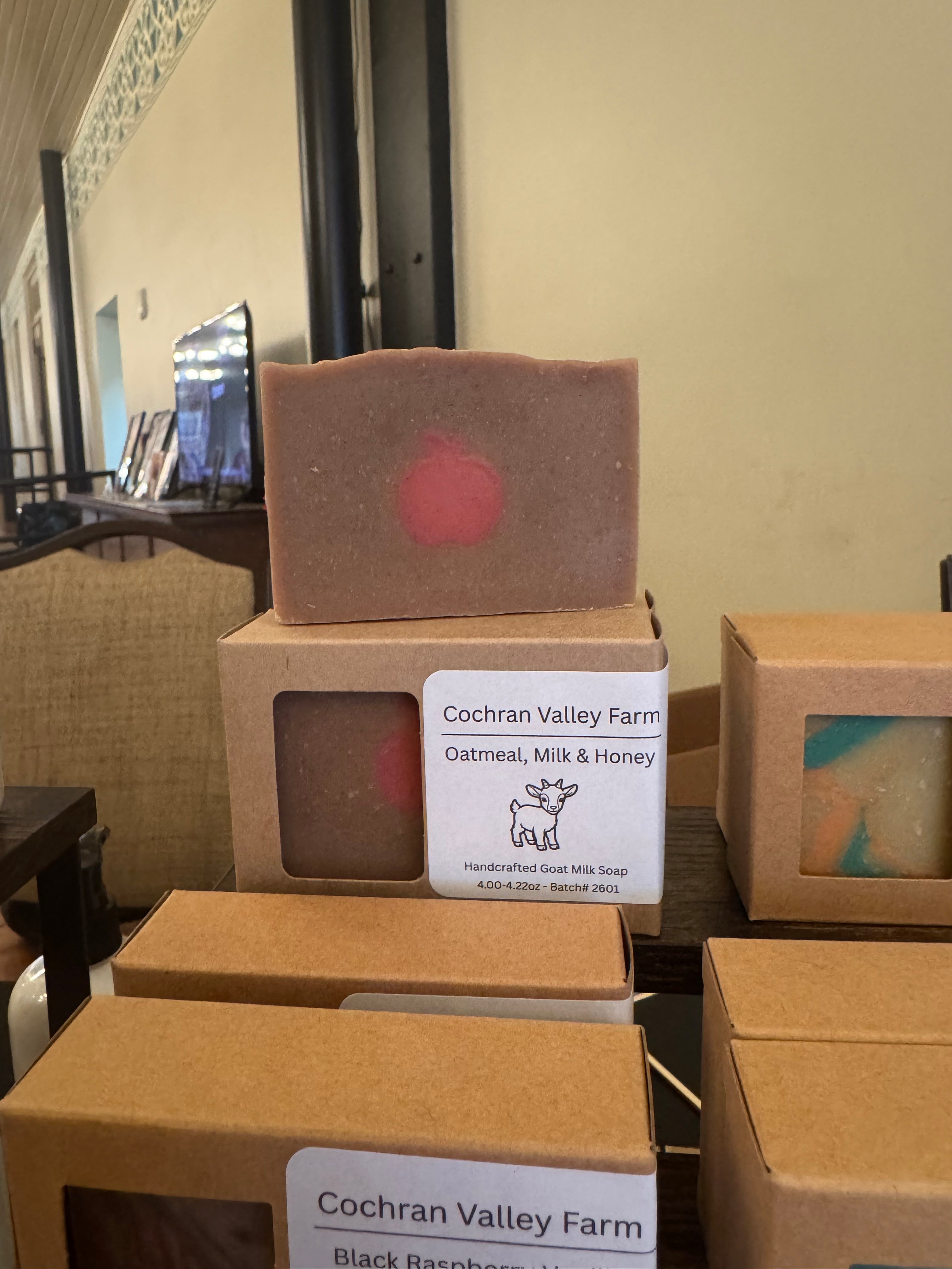 Oatmeal milk and honey goat milk soap with apple center