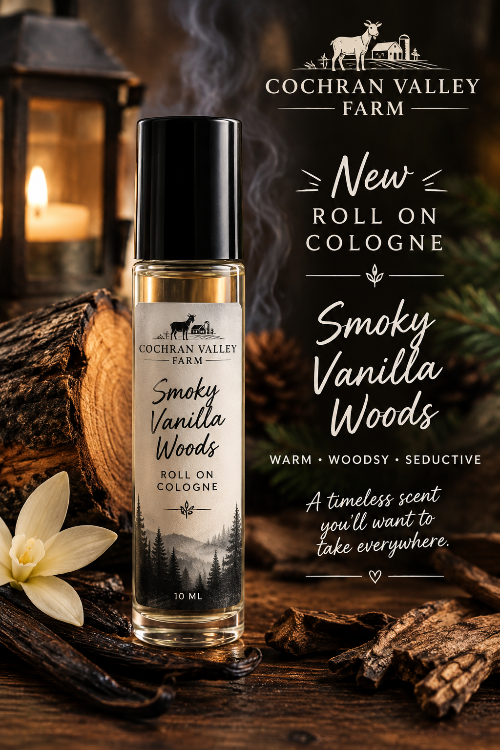Smoky Vanilla Woods Roll-on Cologne
